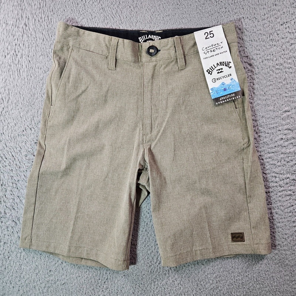 NWT Billabong Boys Shorts 25 Crossfire Submersibles Land & Water Stretch Khaki